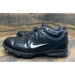 Nike Mens 9.5 Black Leather Spiked Golf Shoes Athletic 628527-002